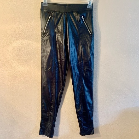 NWT Wila Leggings OSFM Vegan Leather Black Elastic Waist Zippered Pocket NEW - Picture 3 of 12